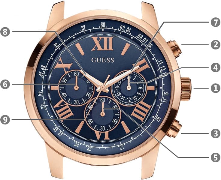 Guess Horizon Chronograph Blue Dial Blue Leather Strap Watch For Men - W0380G5