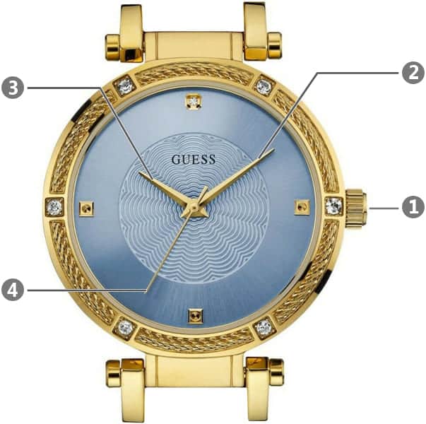 Guess Park Avenue Blue Dial Gold Steel Strap Watch For Women - W0695L2
