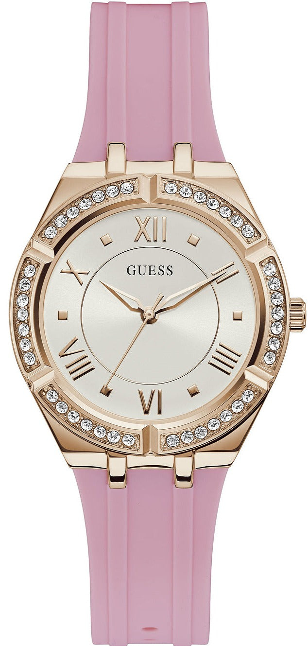 Guess Cosmo Diamonds Silver Dial Pink Silicone Strap Watch  display picture 1