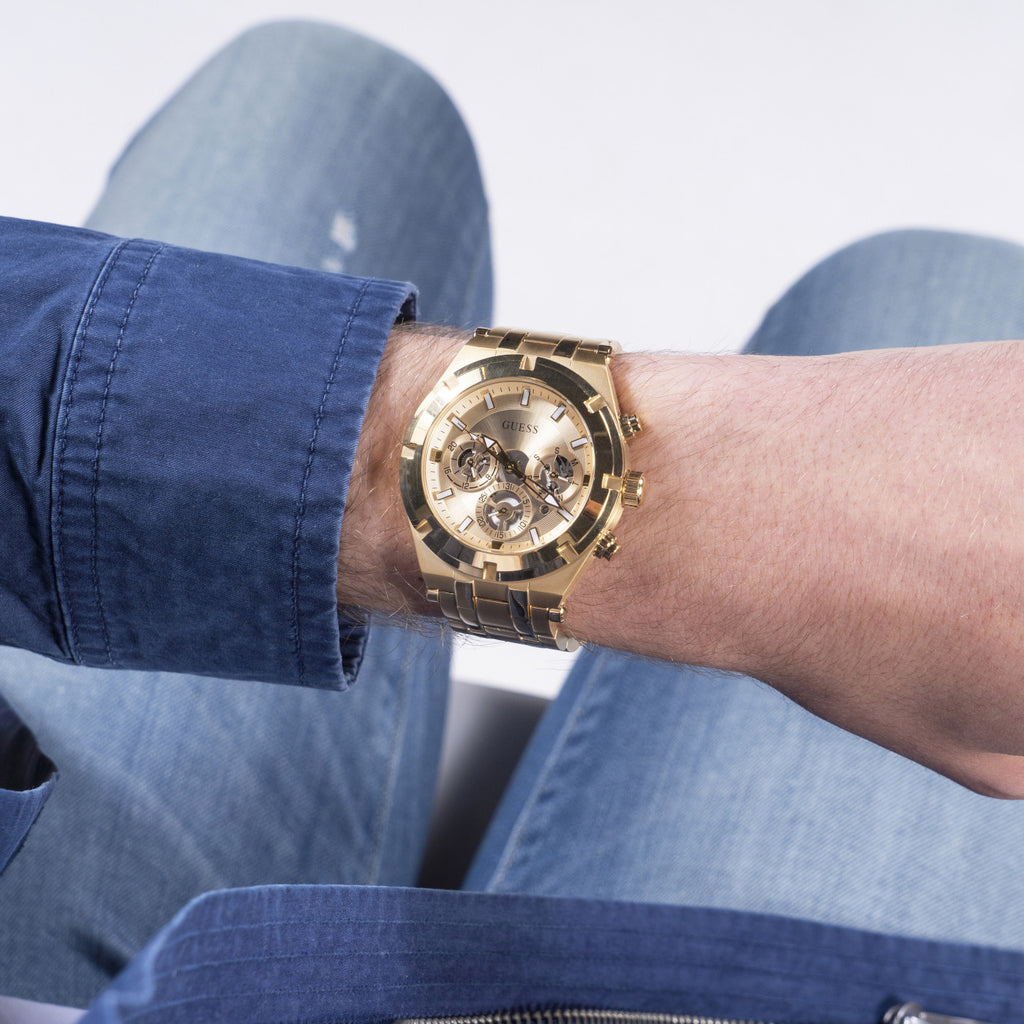 Guess Continental Gold Dial Gold Steel Strap Watch For Men - GW0260G4
