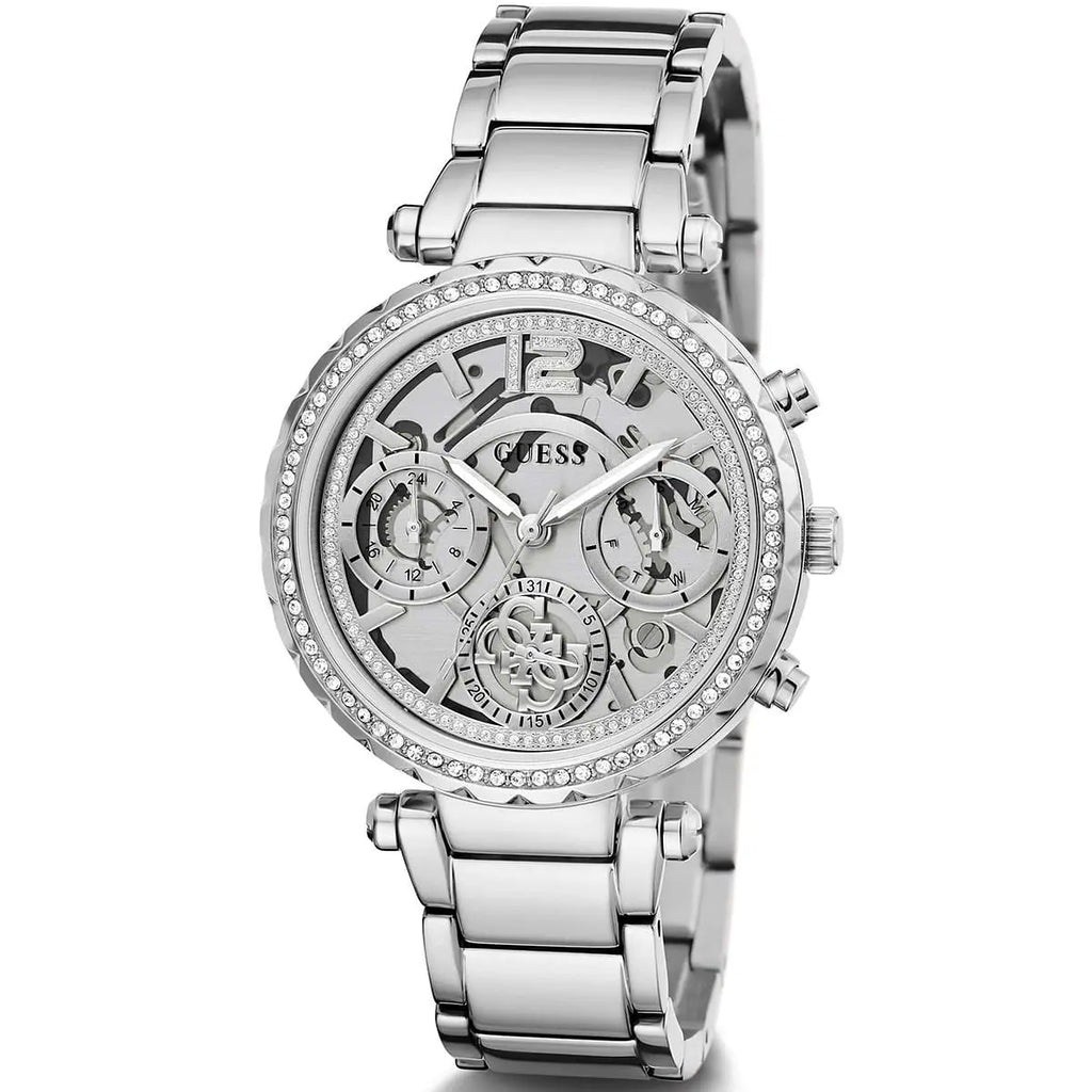 Guess Solstice Diamonds Silver Dial Silver Steel Strap Watch for Women - GW0403L1