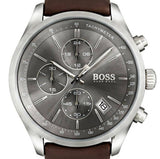 Hugo Boss Grand Prix Grey Dial Brown Leather Strap Watch for Men -  1513476
