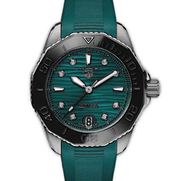 Tag Heuer Aquaracer Professional 300 Automatic Diamonds Green Dial Green Rubber Strap Watch for Women - WBP231G.FT6226