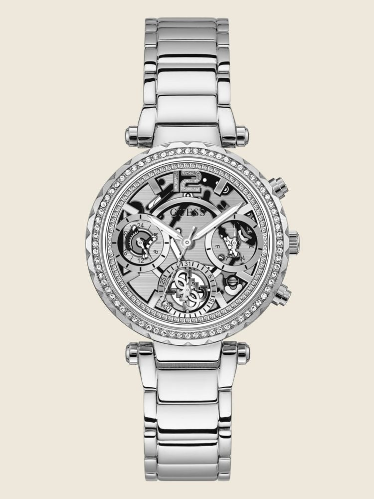 Guess Solstice Diamonds Silver Dial Silver Steel Strap Watch for Women - GW0403L1