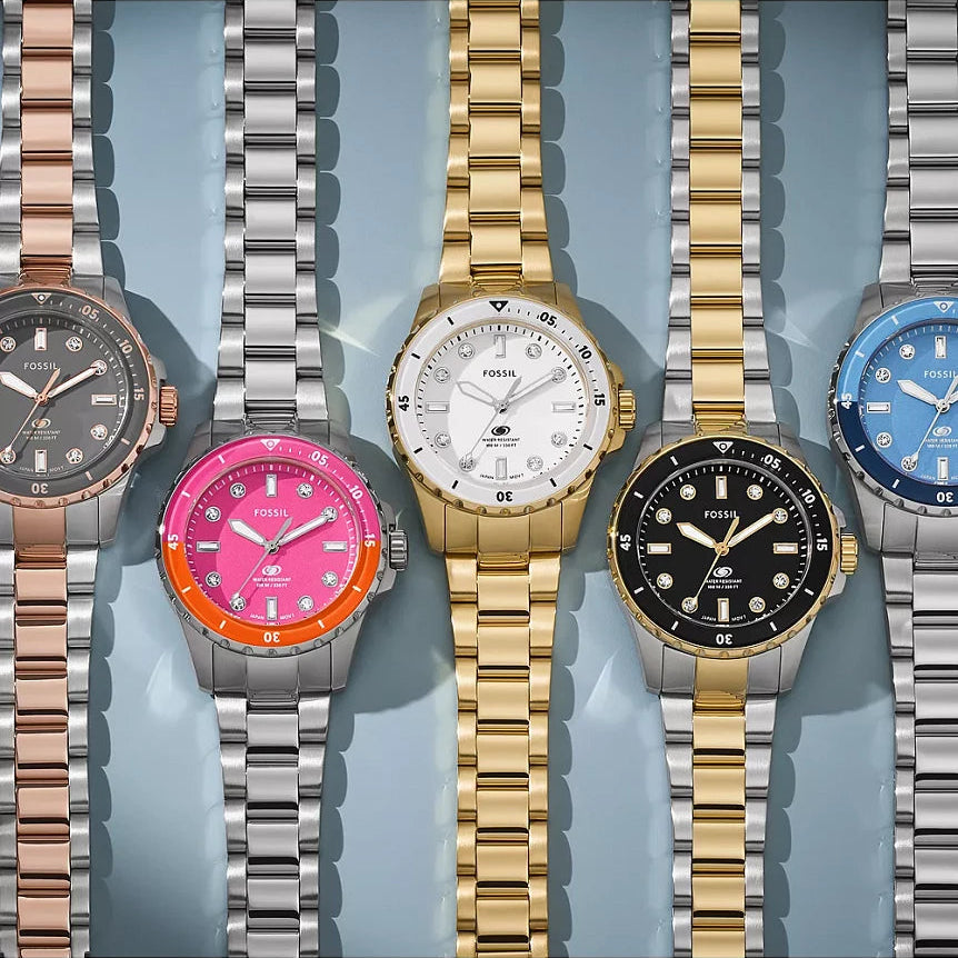 Fossil Blue Dive Three Hand Green Dial Rose Gold Steel Strap Watch For Women - ES5371