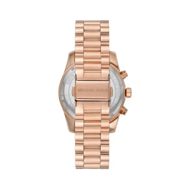 Michael Kors Runway Chronograph Rose Gold Dial Rose Gold Steel Strap Watch For Women - MK7327