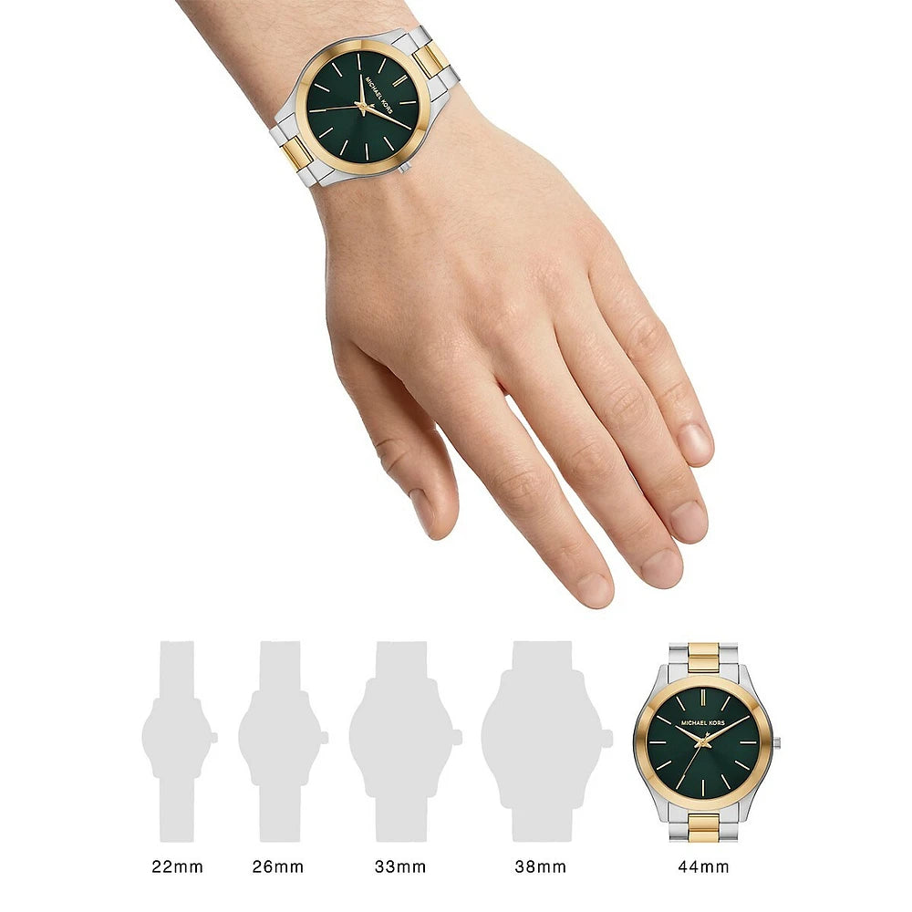 Michael Kors Slim Runway Quartz Green Dial Two Tone Steel Strap Watch for Women - MK9149