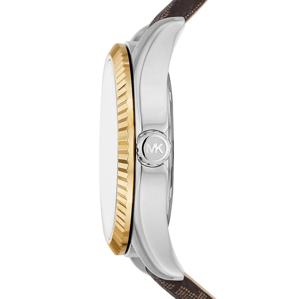 Michael Kors Lexington Silver Dial Brown Leather Strap Watch For Women - MK4745