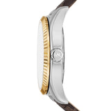 Michael Kors Lexington Silver Dial Brown Leather Strap Watch For Women - MK4745