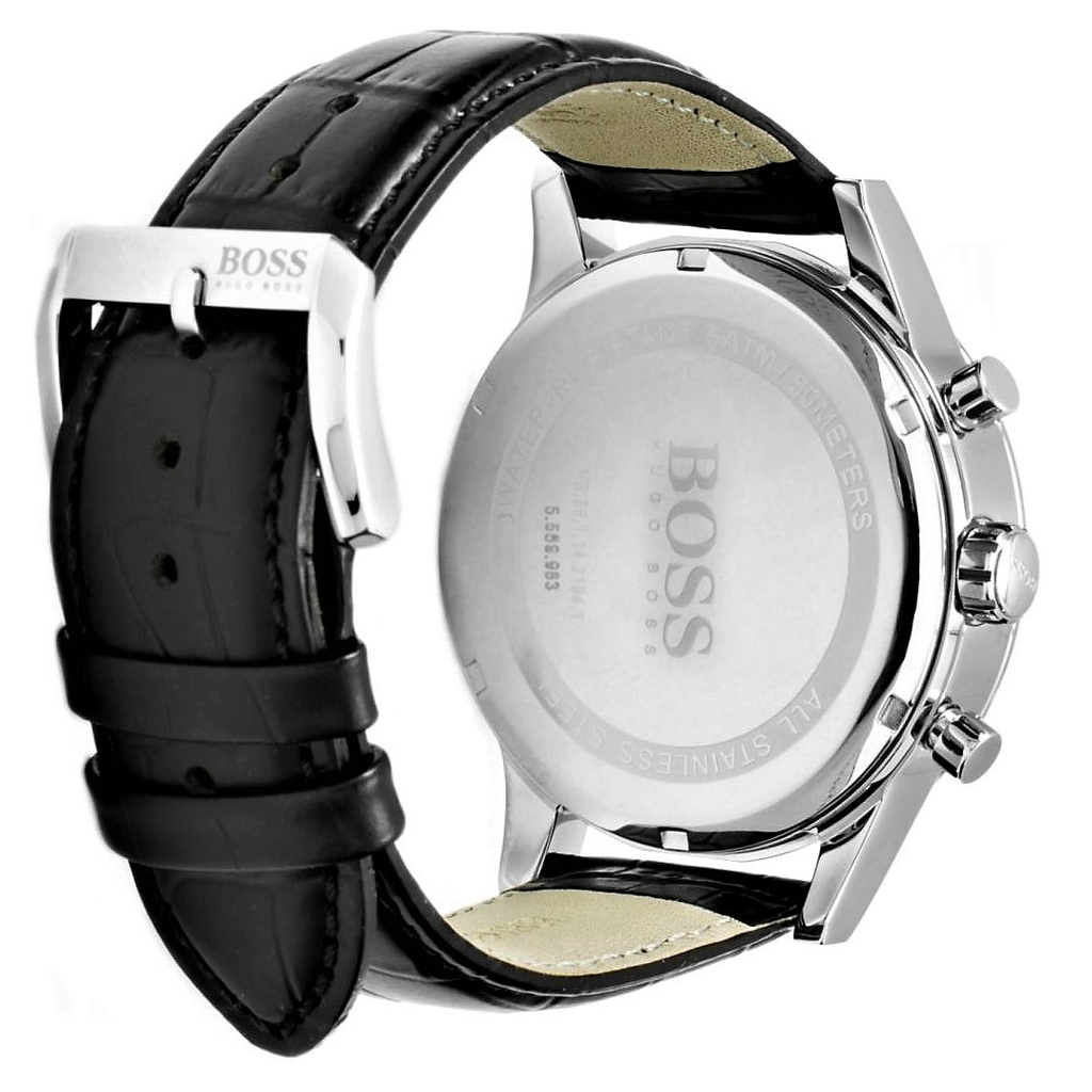 Hugo Boss Aeroliner Chronograph Black Dial Black Leather Strap Watch For Men - 1512448