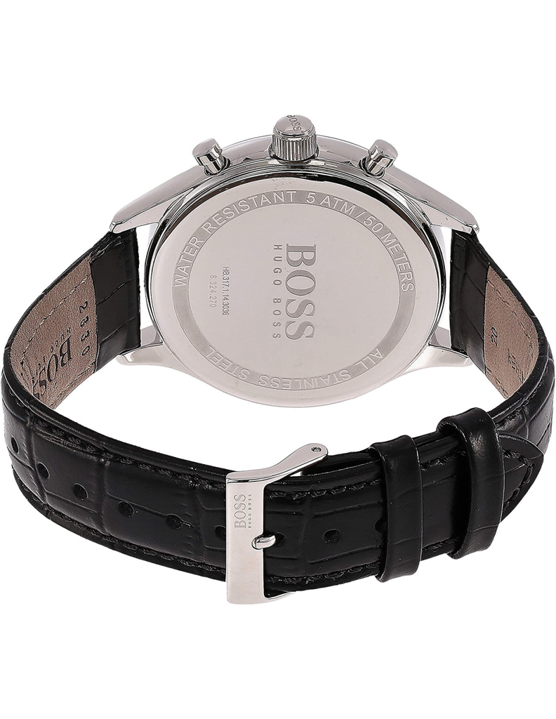 Hugo Boss Companion Black Dial Black Leather Strap Watch for Men - 1513543