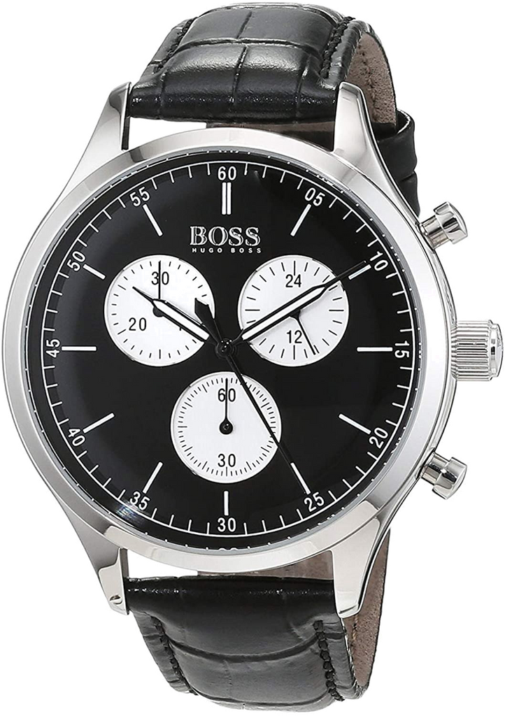 Hugo Boss Companion Black Dial Black Leather Strap Watch for Men - 1513543