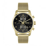 Hugo Boss Skymaster Black Dial Gold Mesh Bracelet Watch for Men - 1513838