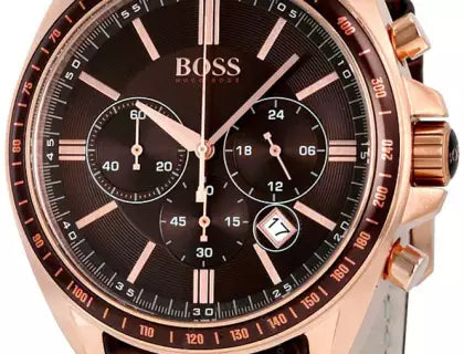 Hugo Boss Driver Chronograph Brown Dial Brown Leather Strap Watch For Men - HB1513093