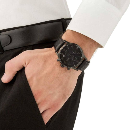 Hugo Boss Blackout Chronograph Black Dial Black Leather Strap Watch For Men - HB1512567