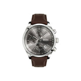 Hugo Boss Grand Prix Grey Dial Brown Leather Strap Watch for Men -  1513476