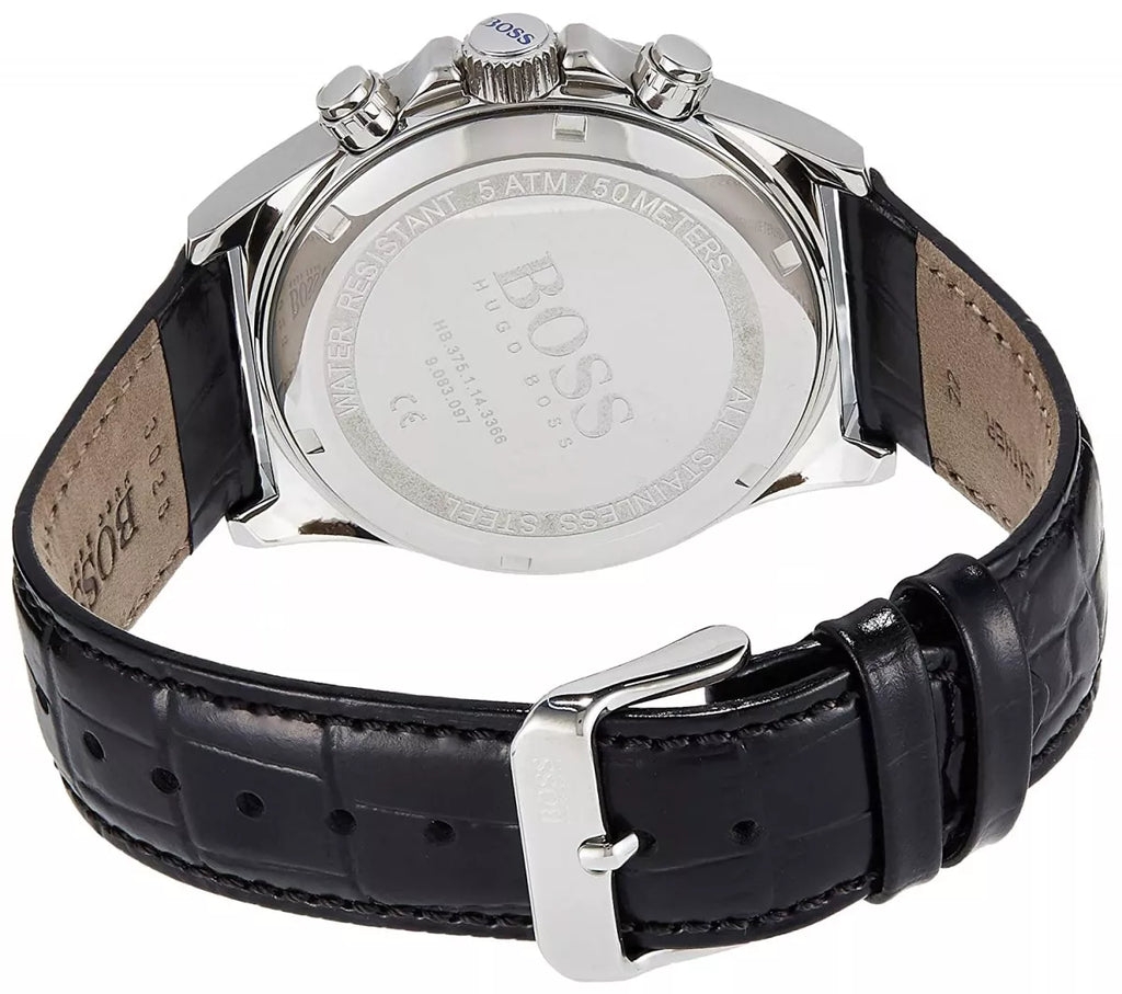 Hugo Boss Hero Chronograph Black Dial Black Leather Strap Watch For Men - 1513752