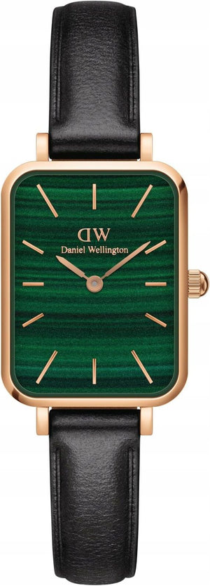Daniel Wellington Quadro Pressed Sheffield Green Dial Black Leather Strap Watch For Women - DW00100439