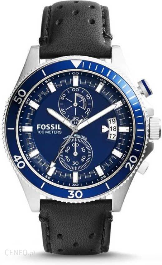 Fossil Wakefield Chronograph Blue Dial Black Leather Strap Watch for W