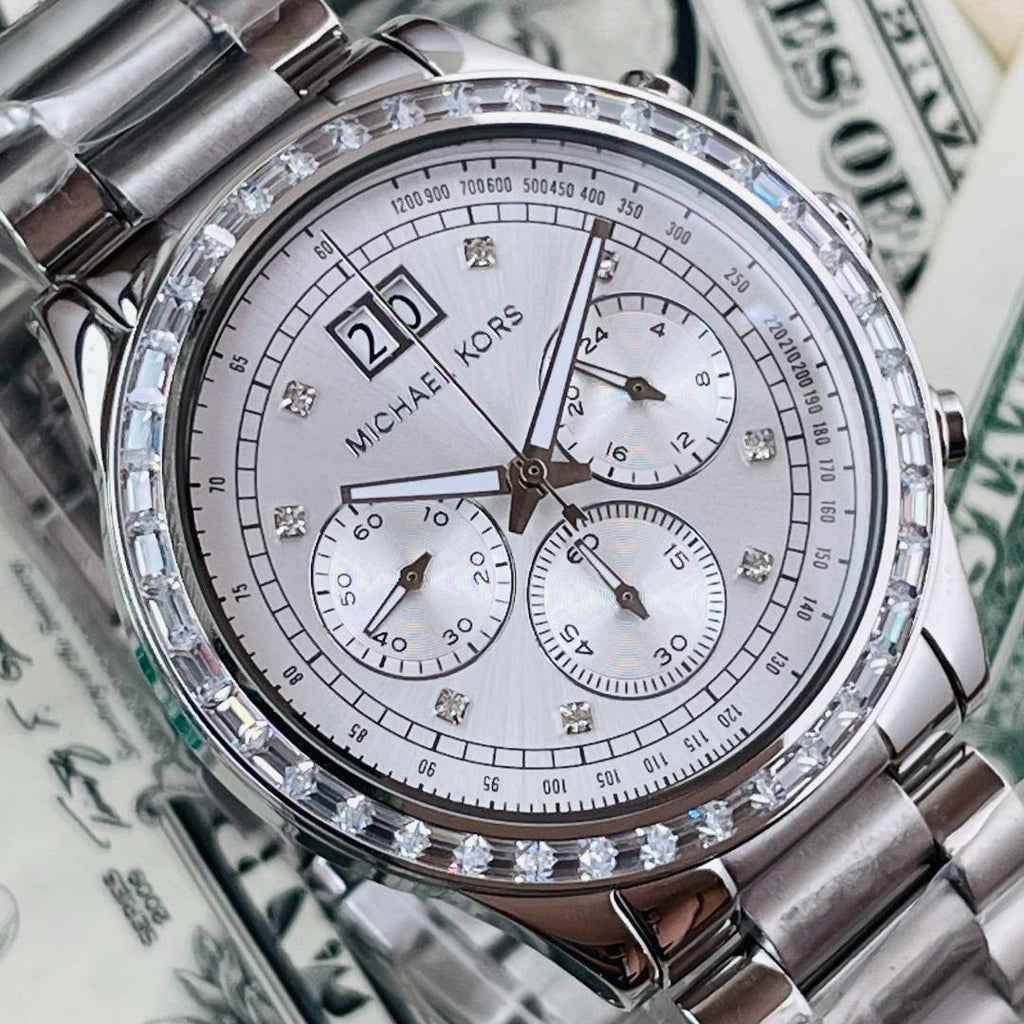 Michael Kors Brinkley Diamonds Silver Dial Silver Steel Strap Watch for Women - MK6186