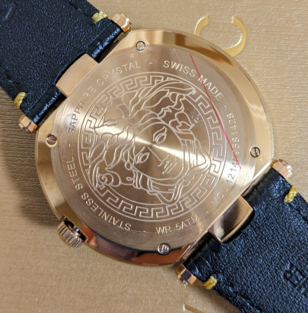 Versace V Metal Icon Black Dial Black Leather Strap Watch For Men - VQL020015