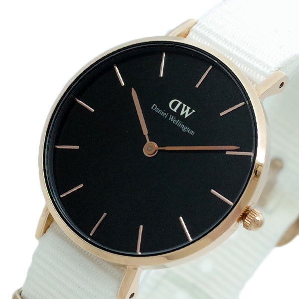 Daniel Wellington Classic Petite Dover Black Dial White NATO Strap Watch For Women - DW00100312