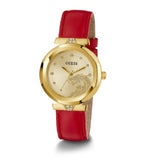 Guess Trend Dragon Gold Dial Red Leather Strap Watch For Women - GW0646L1