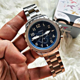 Fossil Bowman Chronograph Blue Dial Silver Steel Strap Watch for Men - FS5604