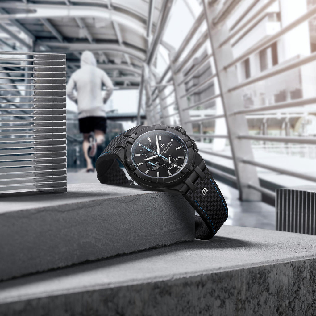 Maurice Lacroix Aikon Chronograph Limited Edition Black Dial Black Leather Strap Watch for Men - AI1018-PVB01-337-1