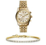 Michael Kors Lexington Chronograph Gold Dial Gold Steel Strap Watch for Women - MK5556