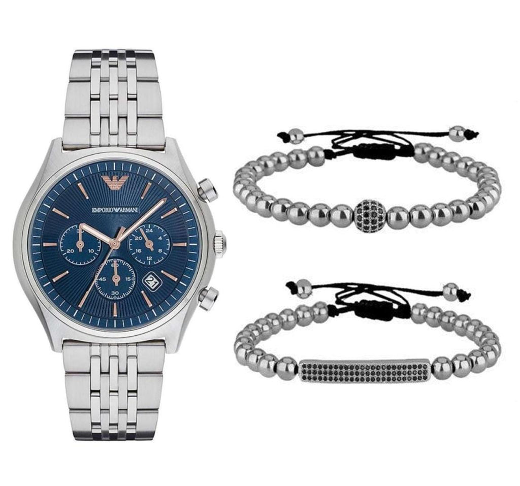 Emporio Armani Luigi Chronograph Quartz Blue Dial Silver Steel Strap Watch For Men - AR1974