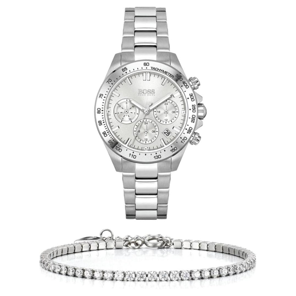 Hugo Boss Novia Chronograph Silver Dial Silver Steel Strap Watch for Women - 1502616