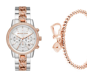 Michael Kors Ritz Chronograph Silver Dial Two Tone Steel Strap Watch For Women - MK6938