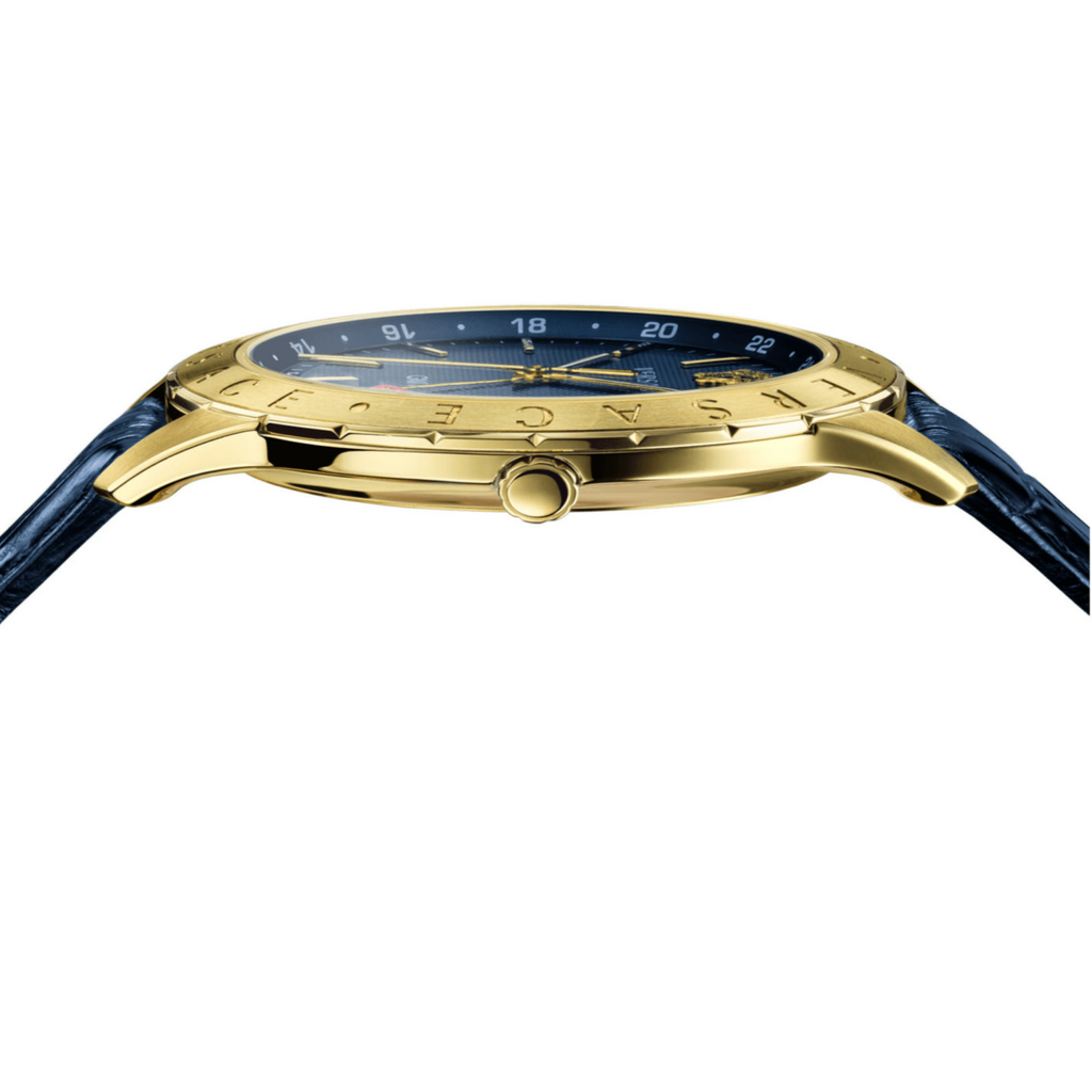 Versace Univers Navy Blue Dial Navy Blue Leather Strap Watch for Men - VEBK00318