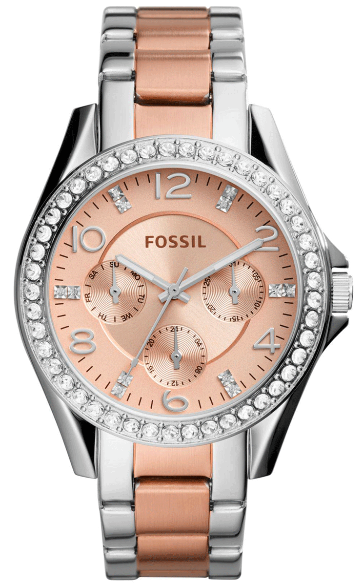Fossil ES3465 Riley Multifunction Stainless Steel Leather Watch Gold-Tone & Grey Amazon.com: Fossil Women main image 3