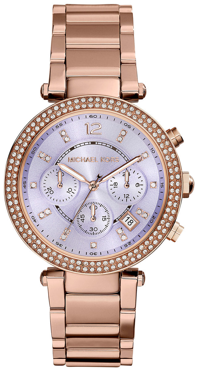 Michael Kors Parker Purple Dial Rose Gold Steel Strap Watch  display picture 2