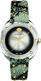 Versace Shadov Quartz Silver Dial Snakeskin Green Leather Strap Watch for Women - VEBM00718