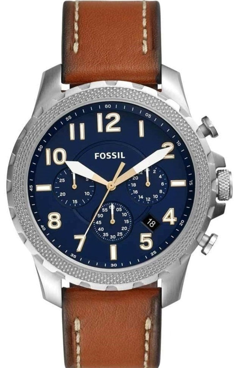 Fossil Nate Chronograph Navy Blue Dial Brown Leather Strap Watch for M