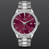 Tudor Style Automatic Burgundy Red Dial Silver Steel Strap Watch for Men - M12710-0015