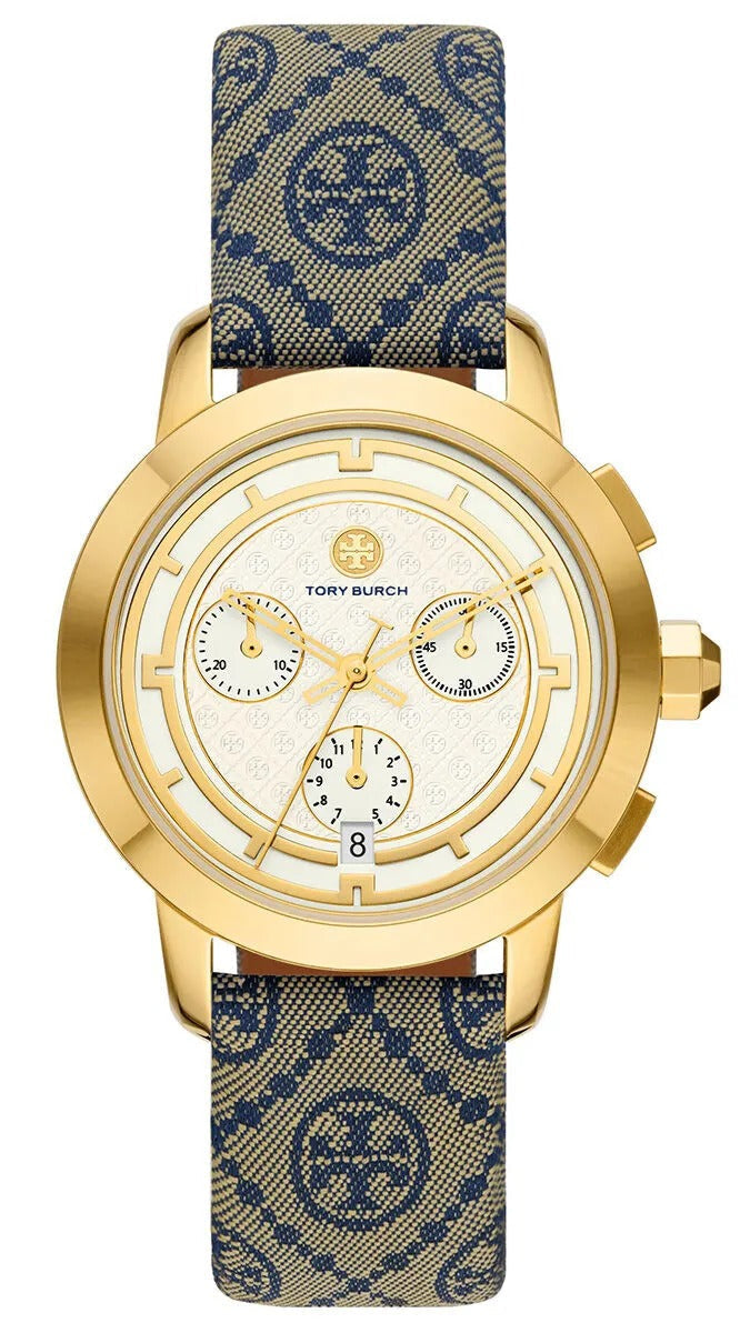 Tory Burch Classic Chronograph White Dial Grey Nylon Strap  display picture 2