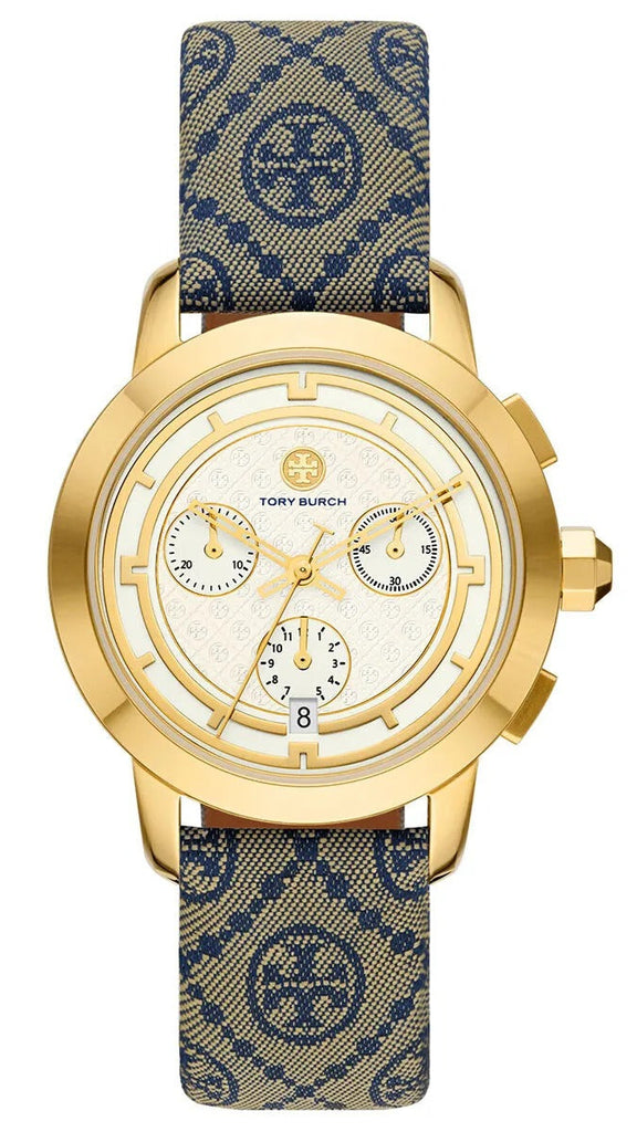 Tory Burch Classic Chronograph White Dial Grey Nylon Strap Watch for Women - TBW1035