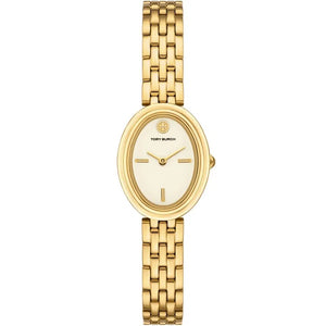 Tory Burch Oval White Dial Gold Steel Strap Watch for Women - TBW6032