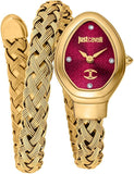 Just Cavalli Novara Red Dial Gold Steel Strap Watch for Women - JC1L264M0035