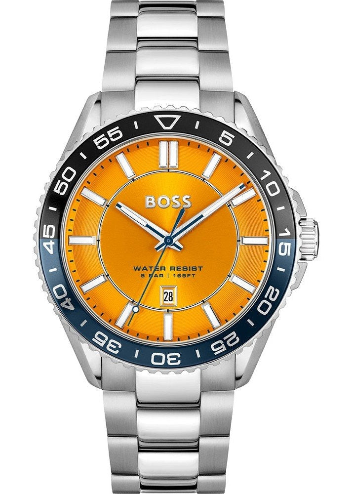 Hugo Boss Runner 3H Orange Dial Silver Steel Strap Watch for Men - 151