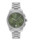 Emporio Armani Federico Chronograph Green Dial Silver Steel Strap Watch for Men - AR11640