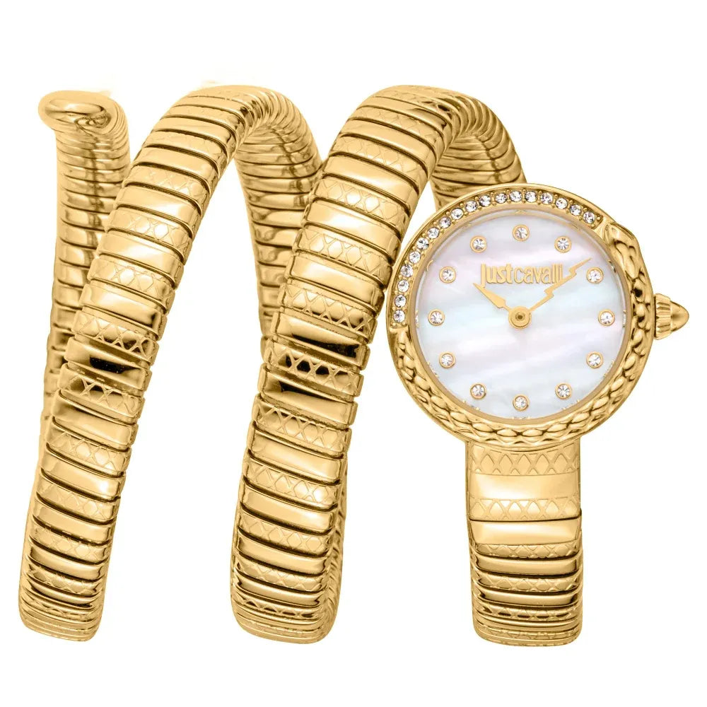 Just Cavalli Enchanting Mother of Pearl Dial Gold Steel Strap Watch for Women - JC1L302M0025