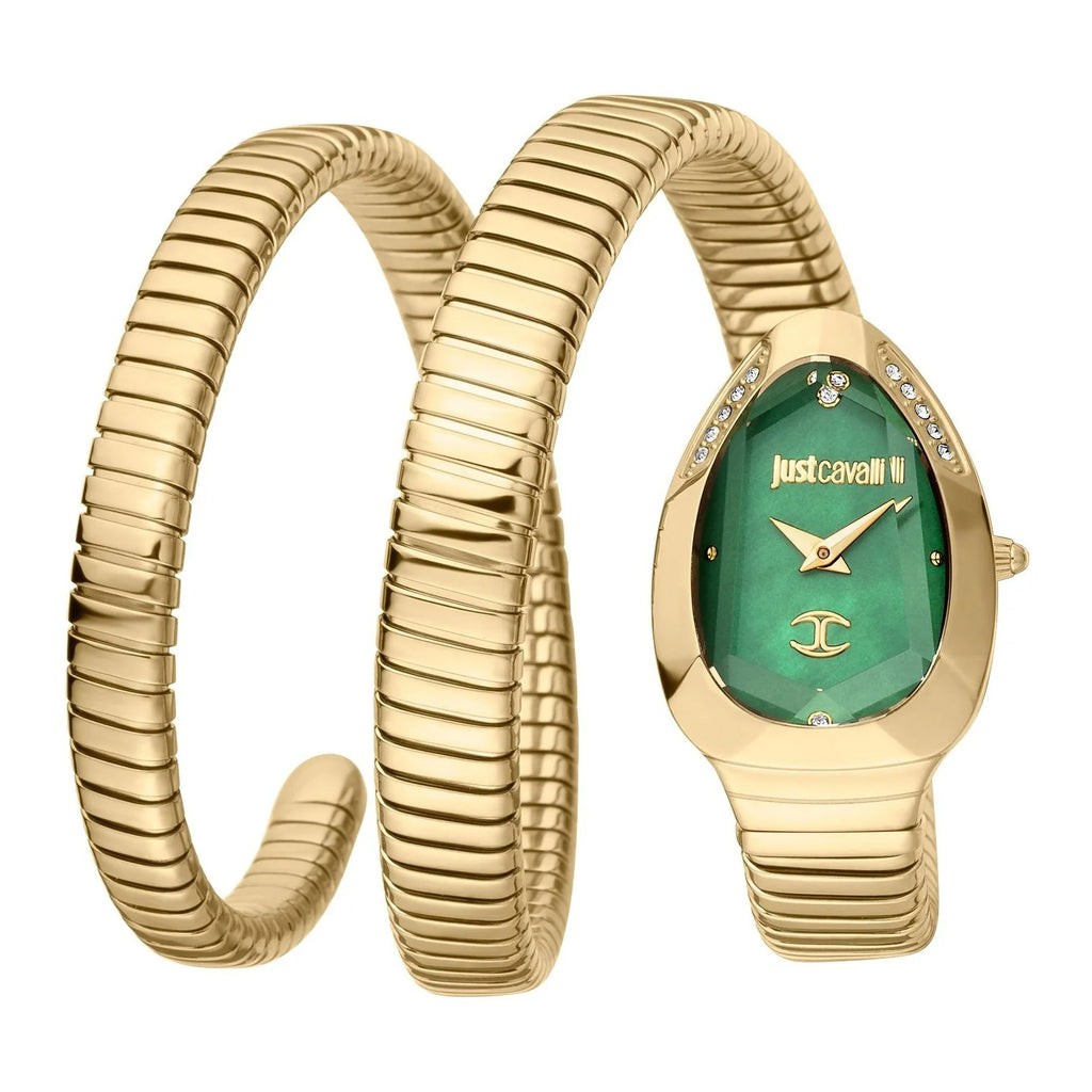 Just Cavalli Glam Evo 4 Green Dial Gold Steel Strap Watch for Women - JC1L209M0045
