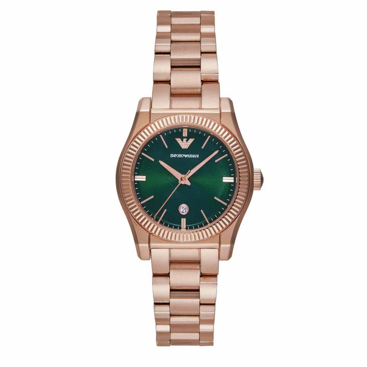 Emporio Armani Federica Analog Green Dial Rose Gold Steel Strap Watch for Women - AR11639
