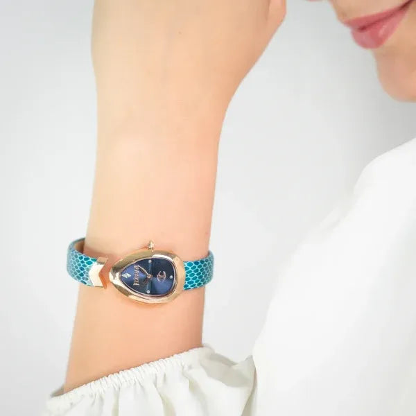 Just Cavalli Diversa Snake Blue Dial Blue Leather Strap Watch for Women - JC1L321L0055