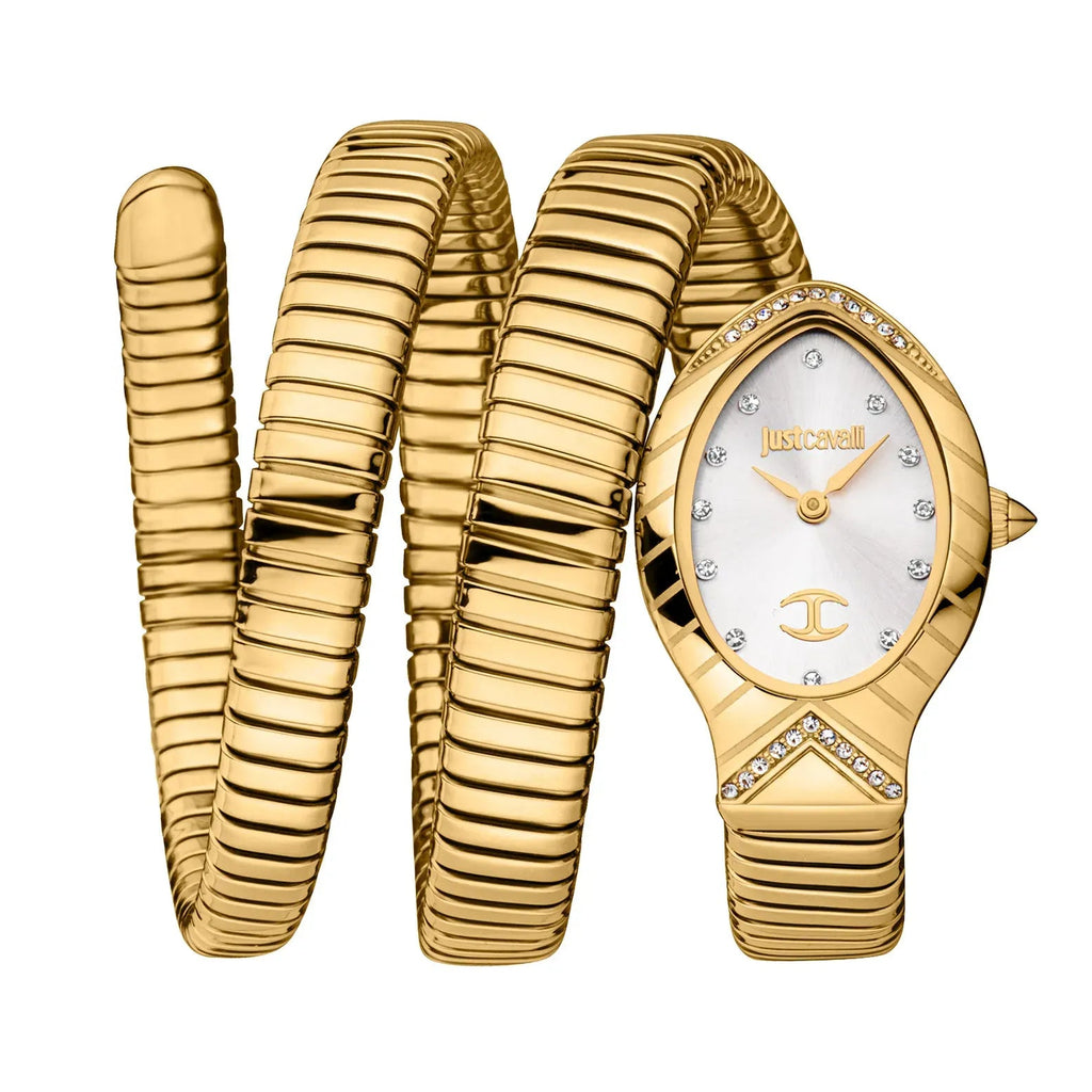 Just Cavalli Classico Lungo White Dial Gold Steel Strap Watch for Women - JC1L248M0025